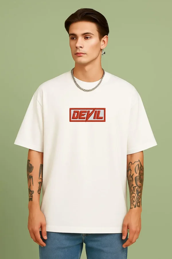 Devil- White Cotton Men's T-shirt