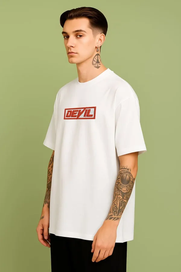 Devil- White Cotton Men's T-shirt