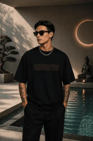 Meditation - Black Cotton Men's T-shirt