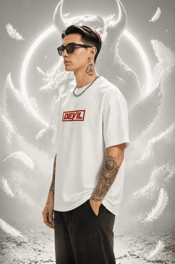 Devil- White Cotton Men's T-shirt