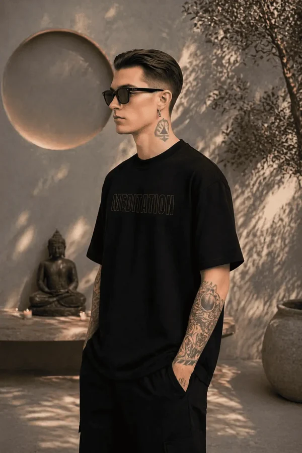 Meditation - Black Cotton Men's T-shirt