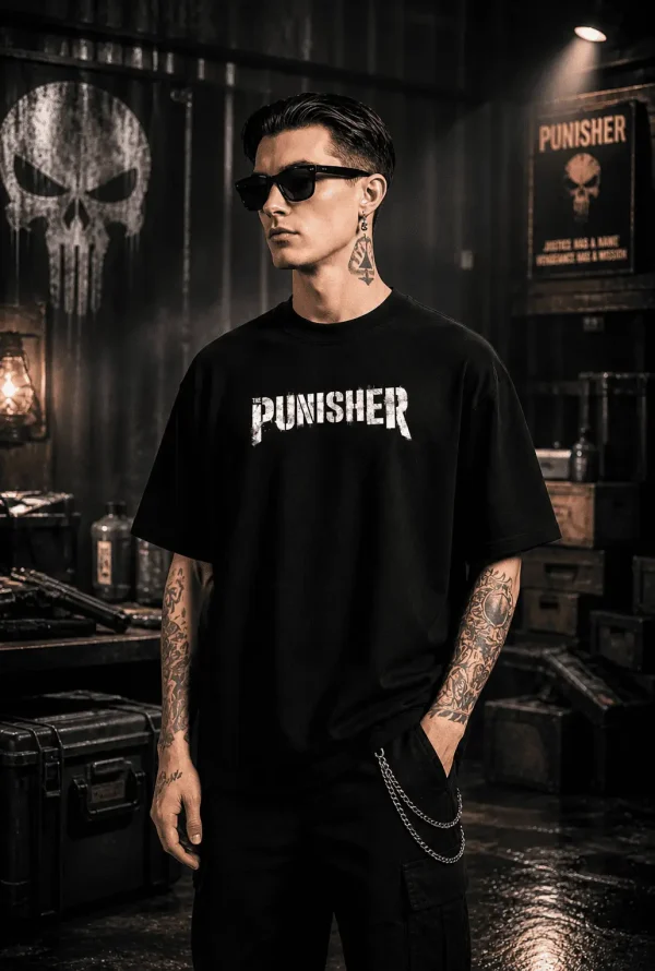 Punisher - Black Cotton Men's T-shirt