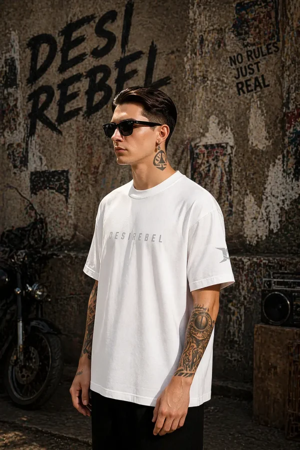 B Desi Rebel - White Cotton Men's T-shirt