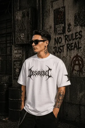Desi Rebel - Spike - White Cotton Men's T-shirt