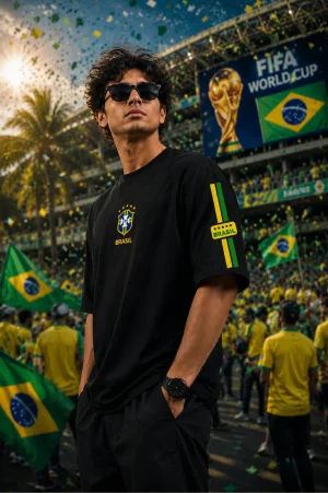 Brazil - Black & Yellow Cotton Men's T-shirt