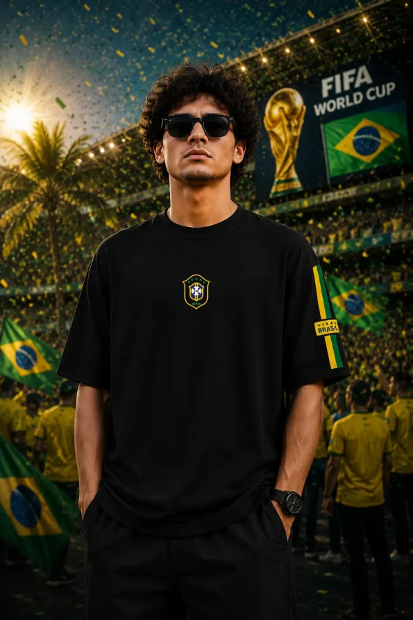 Brazil - Black & Yellow Cotton Men's T-shirt