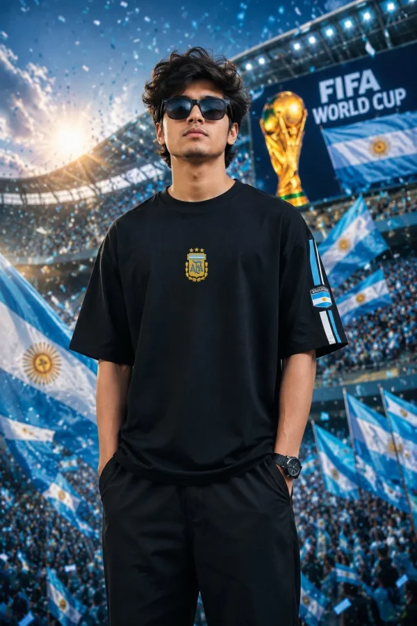 Messi - Black & Blue Cotton Men's T-shirt