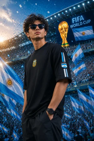 Messi - Black & Blue Cotton Men's T-shirt