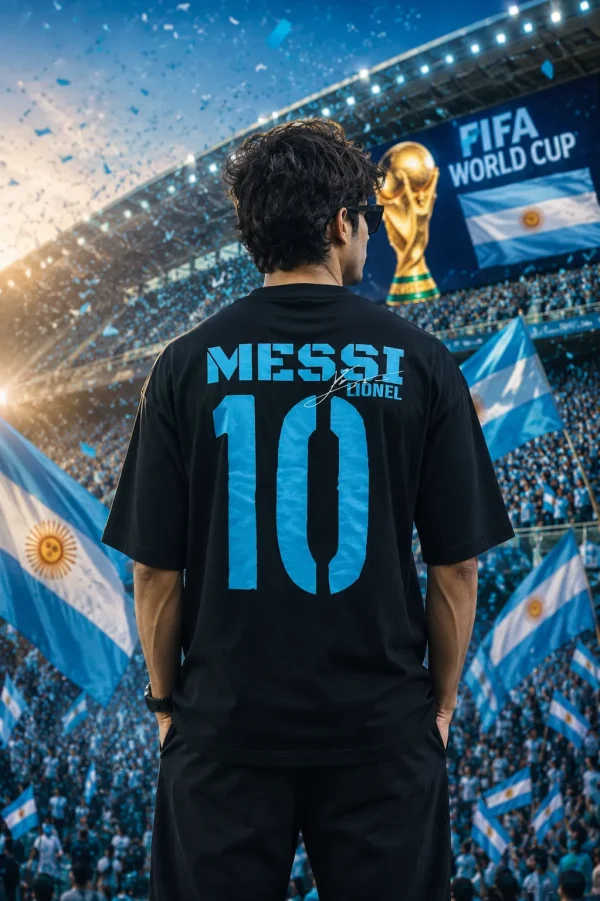 Messi - Black & Blue Cotton Men's T-shirt